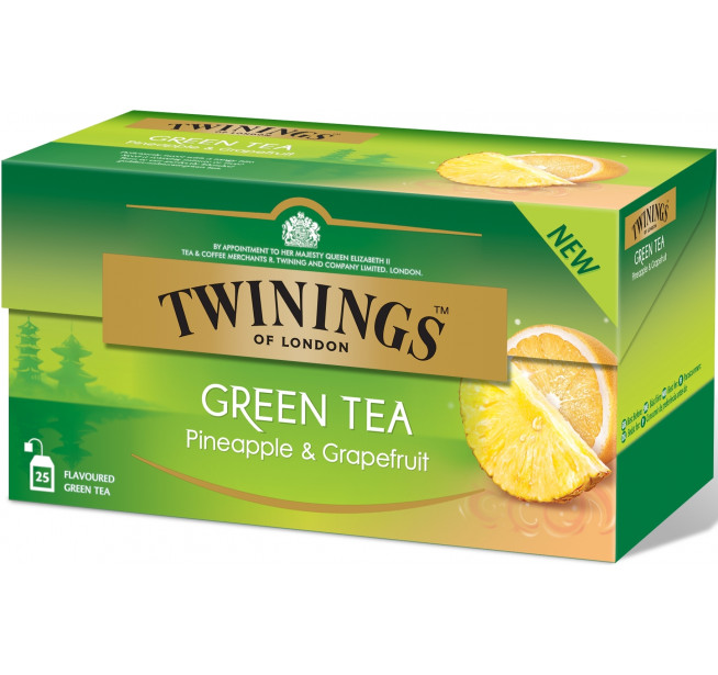 Ceai Twinings Verde cu aroma de Ananas si Grapefruit 25 Pliculete